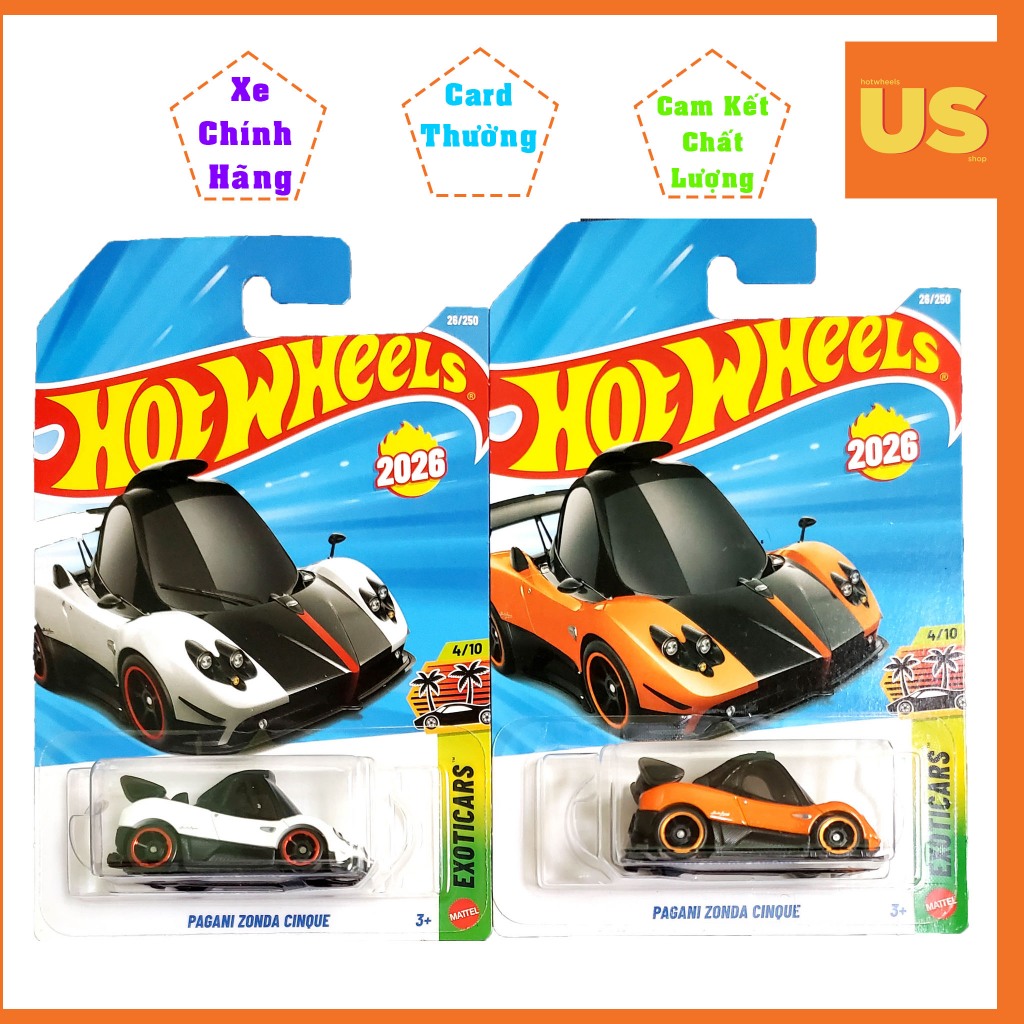 Xe Mô Hình Hot Wheels Pagani Zonda Cinque Tooned 2026 Siêu Cute – Chính Hãng US (Card Thường)