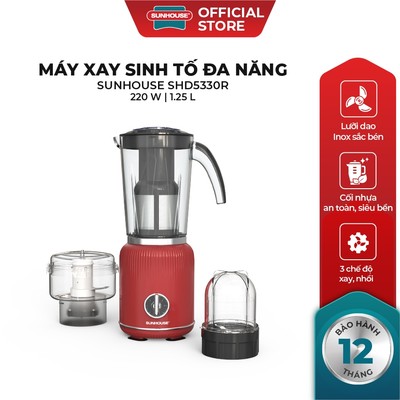 [OUTLET] Máy xay sinh tố đa năng Sunhouse SHD5330R - Dung tích 1,25L - 3 chế độ xay, nhồi