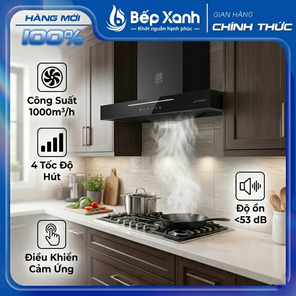 HRJ-701| Máy Hút Mùi Junger HRJ-701 - Công Suất 1000m³/h - 4 Tốc Độ Hút - Độ ồn 53 dB - Điều Khiển C