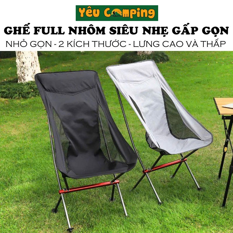 Ghế mặt trăng gấp gọn full nhôm trọng lượng siêu nhẹ, chắc chắn dùng camping, câu cá, treking dã ngo