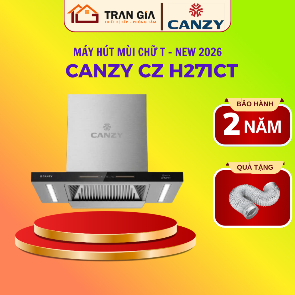 Hút mùi Canzy H271CT | Cảm ứng, cảm biến vẫy tay | Động cơ li tâm cánh thép | Bảo hành 2 năm