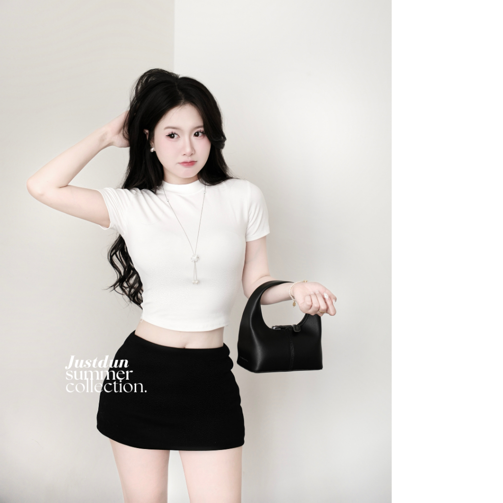 Áo thun croptop cộc tay nữ basic chất cotton mịn co giãn Justdun CT4 | BigBuy360 - bigbuy360.vn