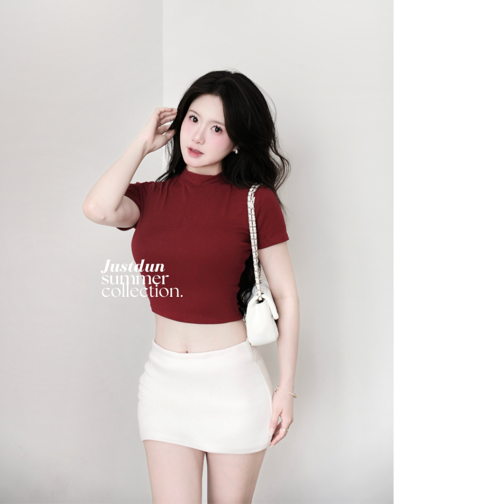 Áo thun croptop cộc tay nữ basic chất cotton mịn co giãn Justdun CT4 | BigBuy360 - bigbuy360.vn