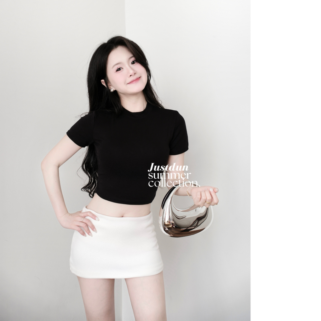 Áo thun croptop cộc tay nữ basic chất cotton mịn co giãn Justdun CT4 | BigBuy360 - bigbuy360.vn