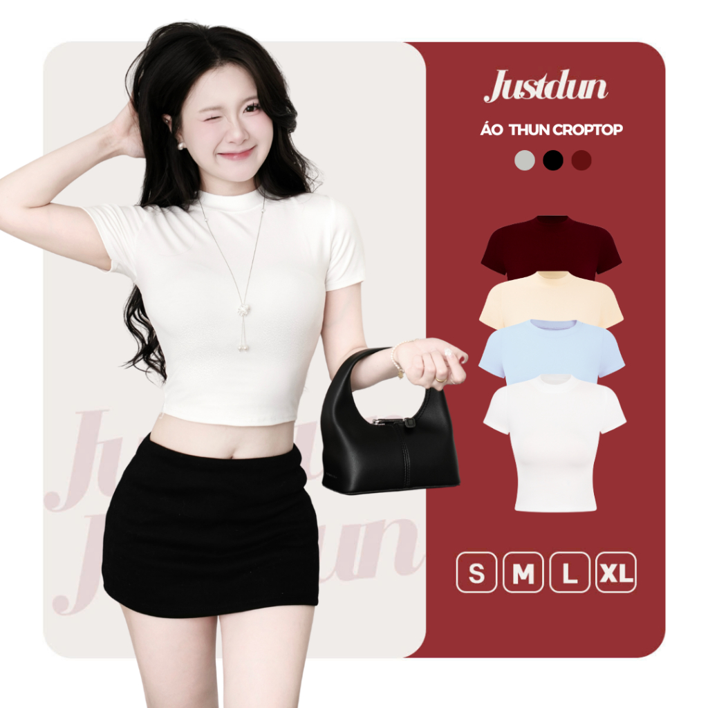 Áo thun croptop cộc tay nữ basic chất cotton mịn co giãn Justdun CT4