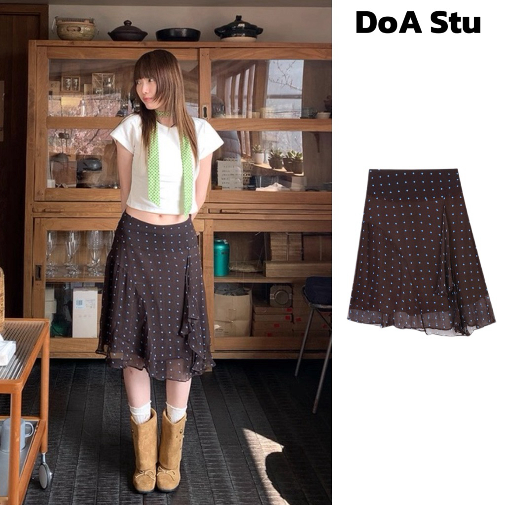 [DEAL MỞ BÁN] Chân váy voan lửng xoè kiểu bèo hoạ tiết CV32 chấm bi 2 lớp DoA Stu