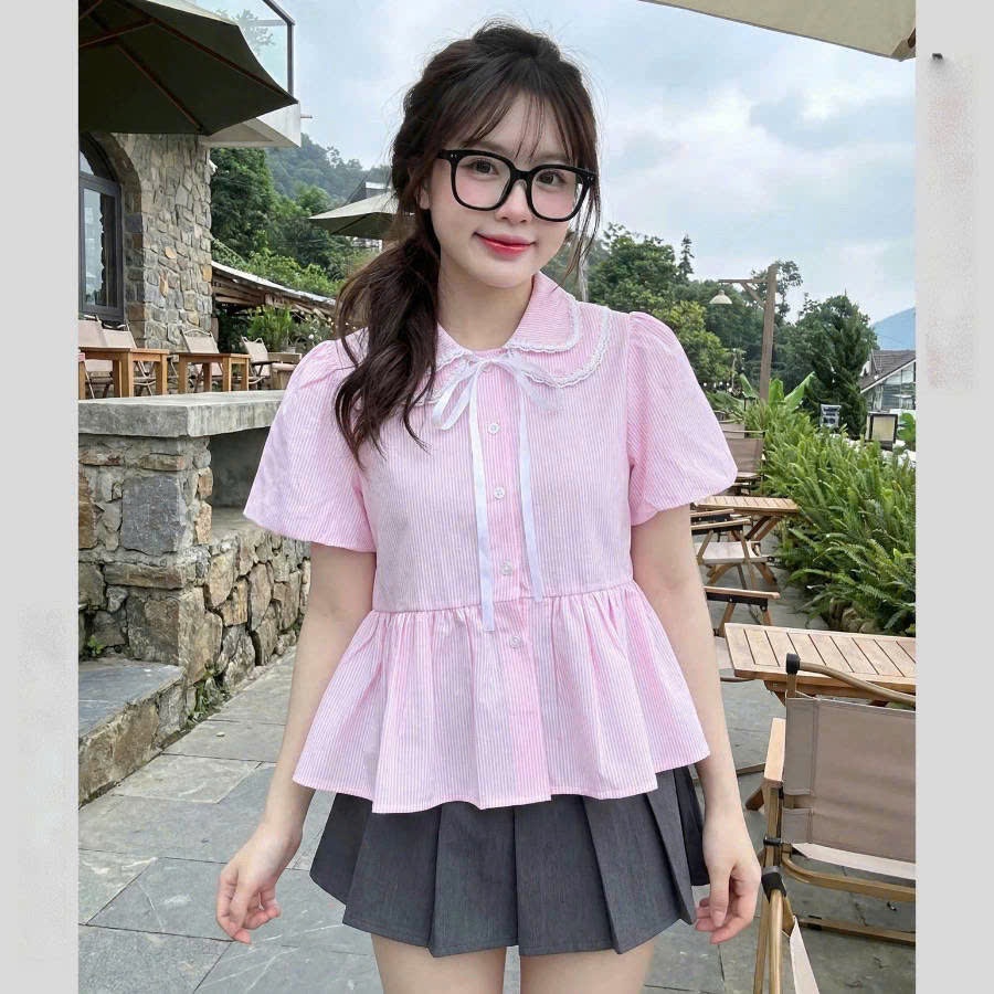 Áo Sơ Mi Nữ Dáng Babydoll Cổ Sen 2 Lá Phối Ren Cộc Tay Có Bigsize 45-75kg Phong Cách Korea 12 THÁNG SÁU CLOTHING MA6777 | BigBuy360 - bigbuy360.vn