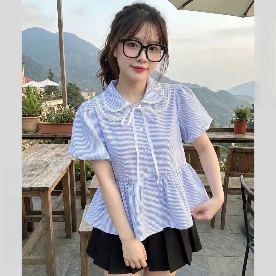 Áo Sơ Mi Nữ Dáng Babydoll Cổ Sen 2 Lá Phối Ren Cộc Tay Có Bigsize 45-75kg Phong Cách Korea 12 THÁNG SÁU CLOTHING MA6777 | BigBuy360 - bigbuy360.vn