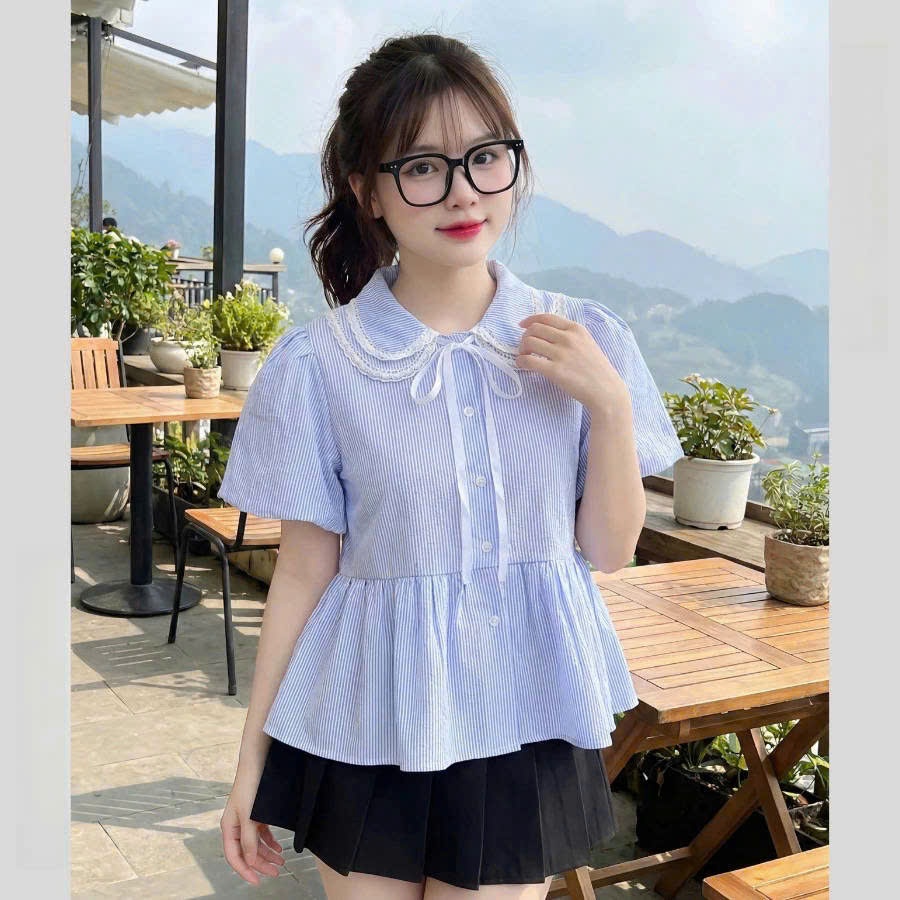 Áo Sơ Mi Nữ Dáng Babydoll Cổ Sen 2 Lá Phối Ren Cộc Tay Có Bigsize 45-75kg Phong Cách Korea 12 THÁNG SÁU CLOTHING MA6777 | BigBuy360 - bigbuy360.vn