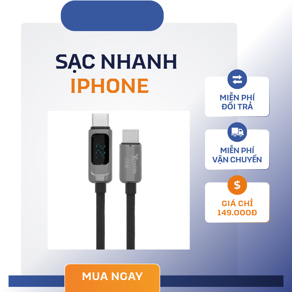 Cáp sạc nhanh Type C – Type C 100W 1m Xmobile LED CS96
