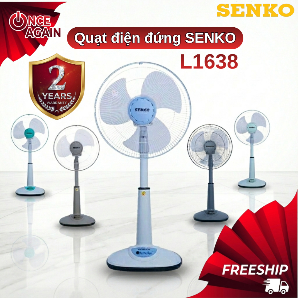 Quạt Điện Đứng Senko L1638 Chính Hãng, Công Suất 45W, 3 Tốc Độ, Lõi Đồng - Quạt Lỡ Senko L1638 Chính