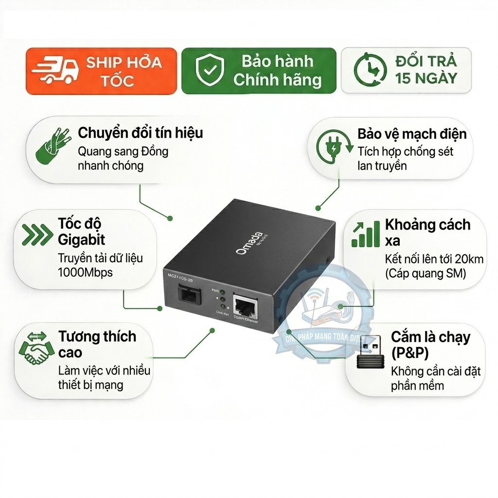 Converter Quang TP-Link MC211CS-20 Gigabit Media Converter SC Single Mode 20Km