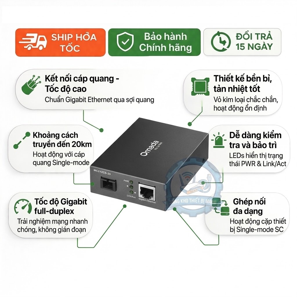 Converter Quang TP-Link MC212CS-20 Gigabit Media Converter SC Single Mode 20Km