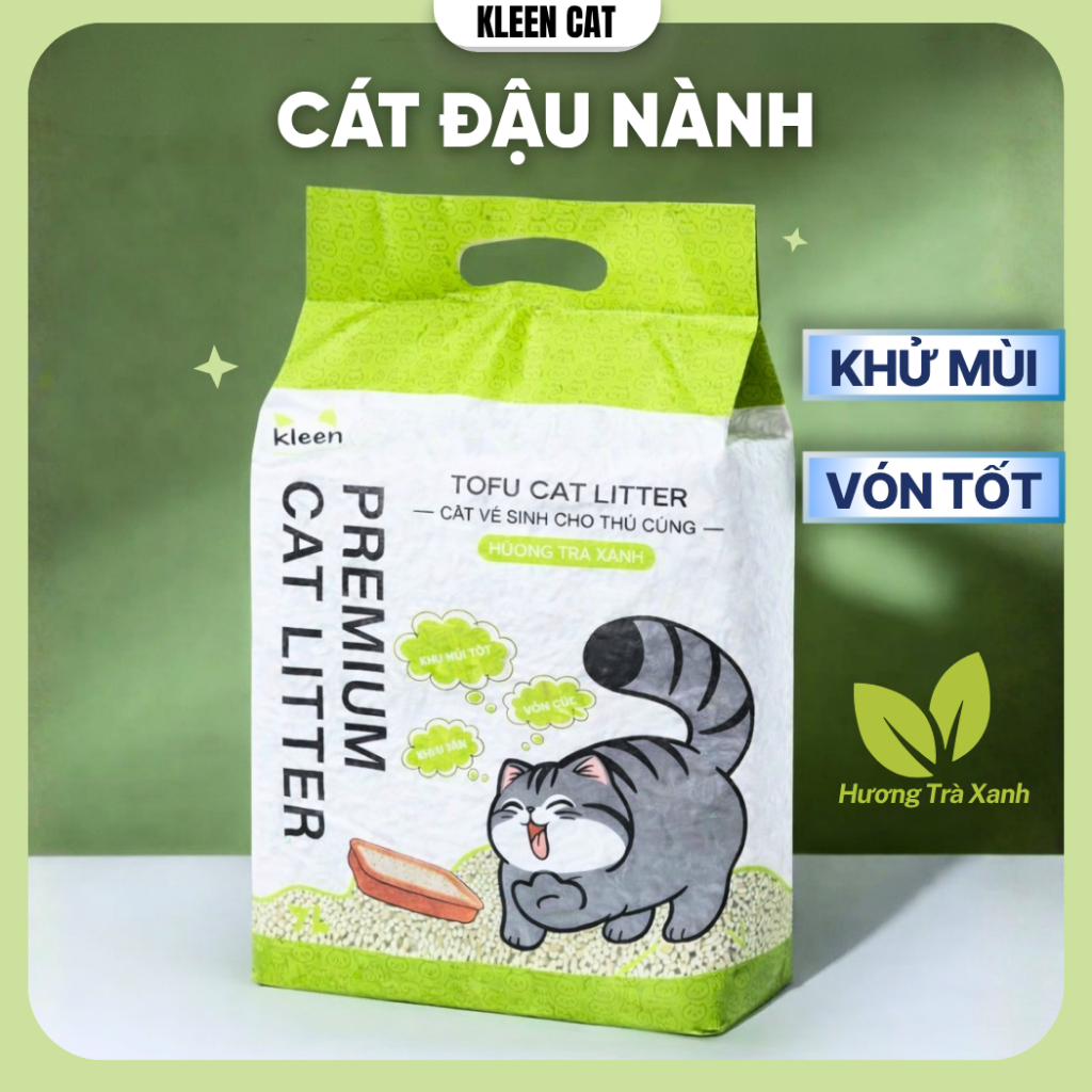 [XẢ BỒN CẦU] Cát Mèo Tofu Hữu Cơ Kleen Cat, Cát Vệ Sinh Cho Mèo Đậu Nành Organic Có Thể Xả Bồn Cầu