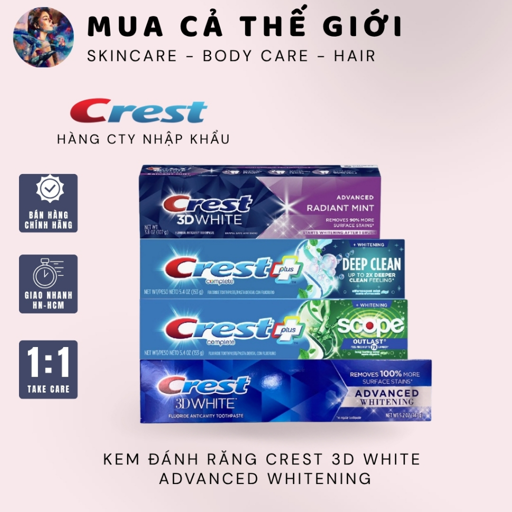[HÀNG CÔNG TY-BẢN MỸ ] KEM ĐÁNH RĂNG CREST 3D WHITE ADVANCED WHITENING