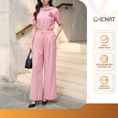 Set Đồ Nữ 𝐂𝐂𝐇𝐀𝐓 Dáng Suông Hanalee Hoa Trang Trí Chất Liệu Tuytsi Cao Cấp 16BNS9005ST