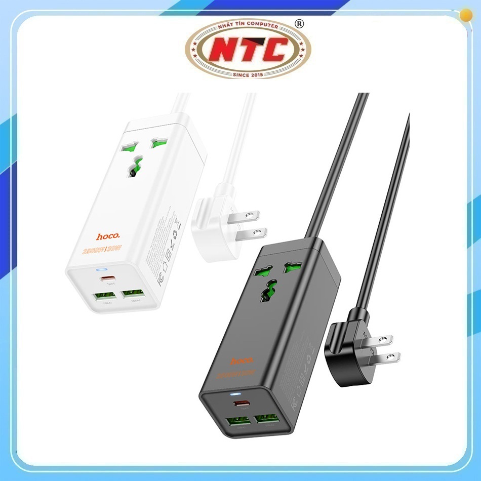 Ổ cắm điện thông minh Hoco AC9 Chân dẹp, TypeC PD 30W, 2 USB-A QC 18W, 1 Socket, công suất 2500W