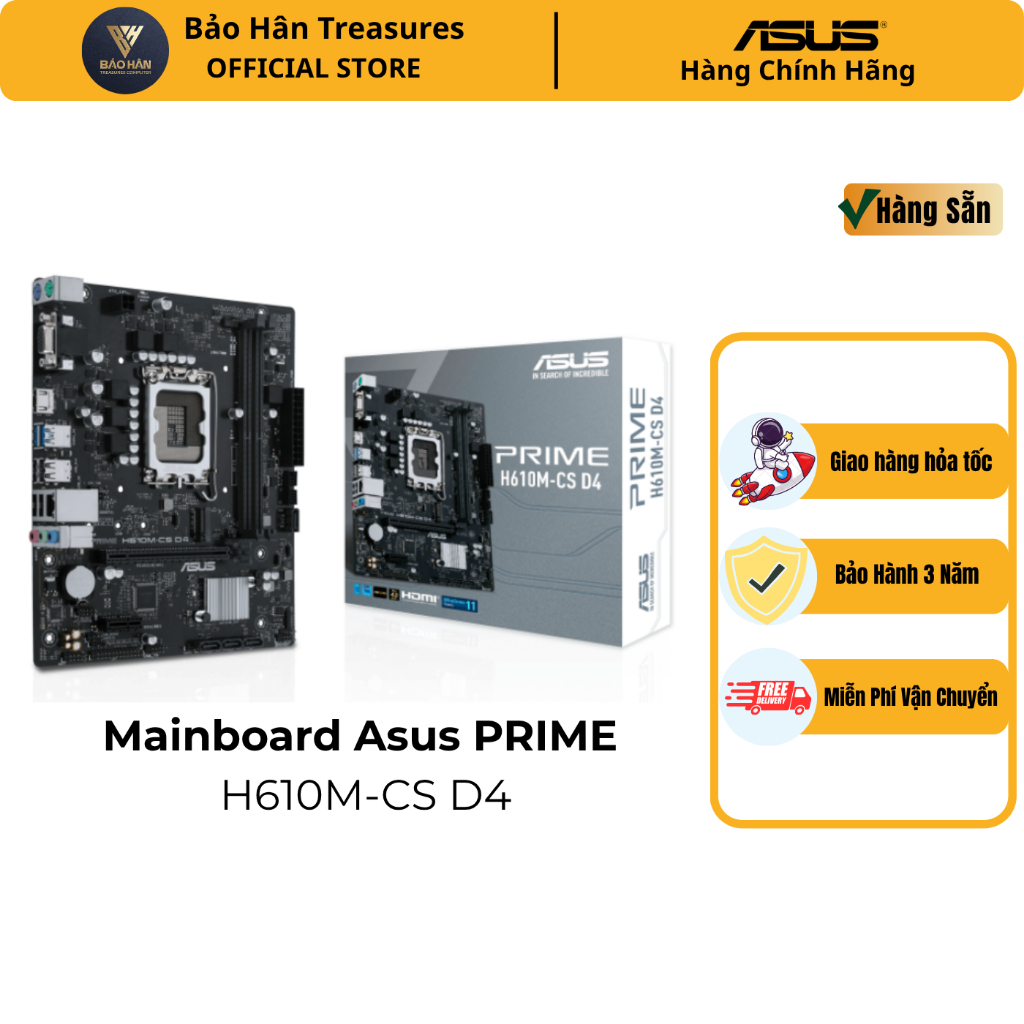 Mainboard ASUS PRIME H610M-CS D4-CI (Intel H610, Socket 1700, mATX, 2xDDR4) -  Hàng Chính Hãng