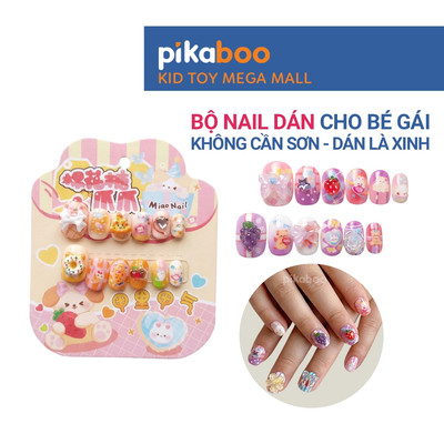 Bộ nail dán dễ thương cho bé gái Pikaboo, móng tay giả dán nhanh không sơn nhiều mẫu đáng yêu