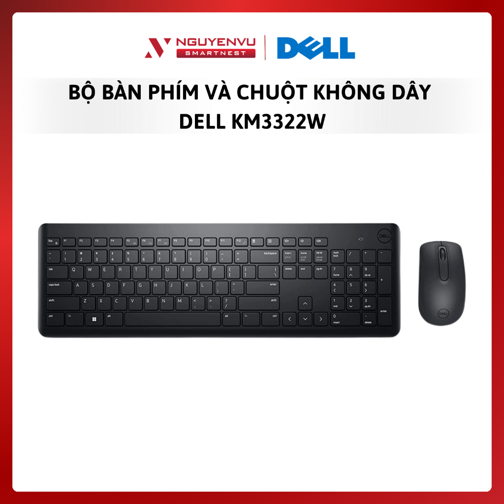 Bộ bàn phím và chuột không dây Dell KM3322W - Hàng Chính Hãng