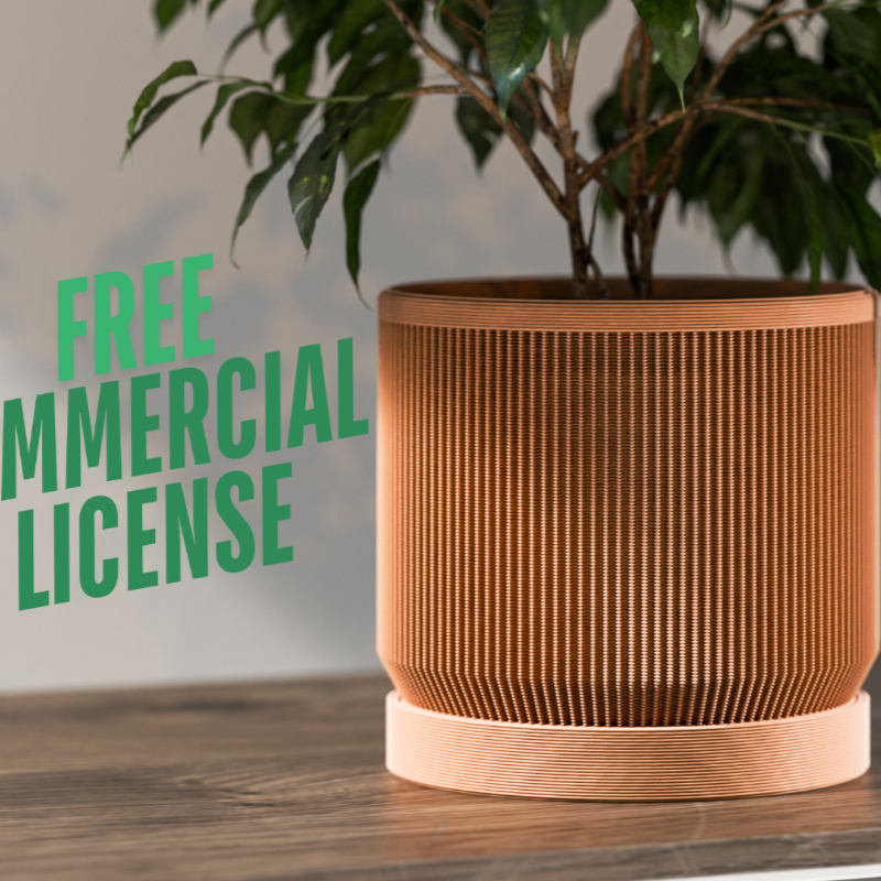Chậu Cây Trụ Sọc Dọc In 3D Kèm Đĩa / 3D Ribbed Cylinder Planter