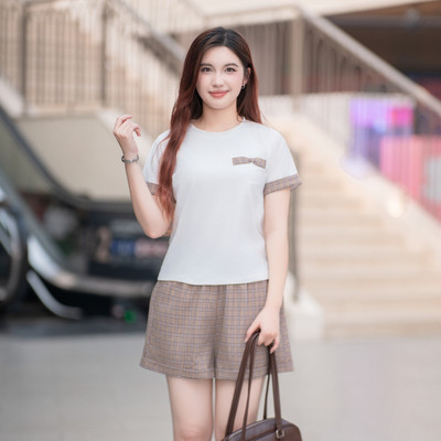 LAROMA Set Bộ Quần Áo Nữ Xuân Hè Áo Thun Phông T-Shirt - Quần Cộc Short Sooc Đùi Chân Váy Quần Giả Váy | Vải Cotton Mềm