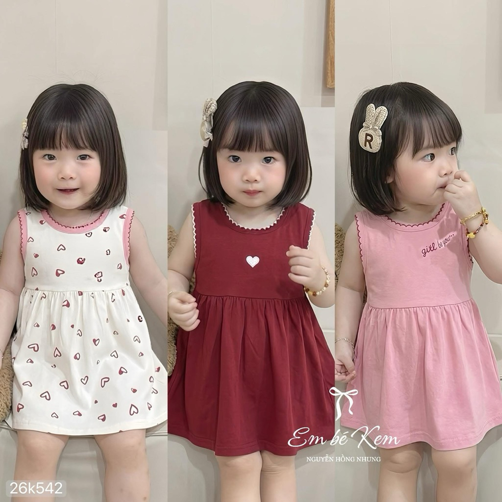 Váy bé gái ASK ZUNO dáng xoè sát nách họa tiết tim dễ thương – Đầm trẻ em cotton mềm mịn thoáng mát 