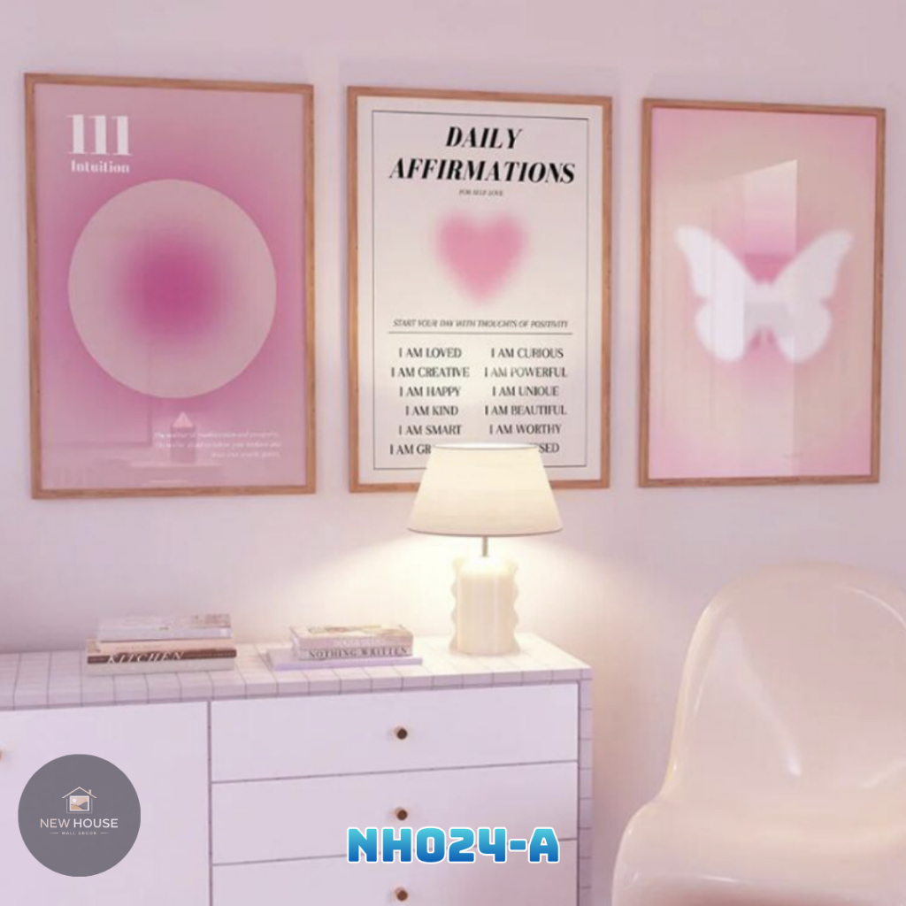[Có Khung] Set 3 Tranh Treo Tường Affirmations NH024 – Tranh Canvas Decor Phòng Ngủ Nữ Tone Aestheti