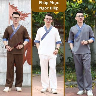 Đồ Lam Nam, Pháp Phục Lễ Chùa Nam Đũi Thái Phối Gấm Mặc Đi Chơi Đi Chùa Vạt Chéo Y - Ngọc Diệp