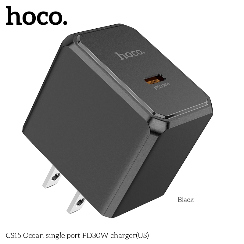 Cốc Sạc Hoco CS15 cổng TypeC PD 30W, chân dẹp (Đen) - Phụ Kiện 1986