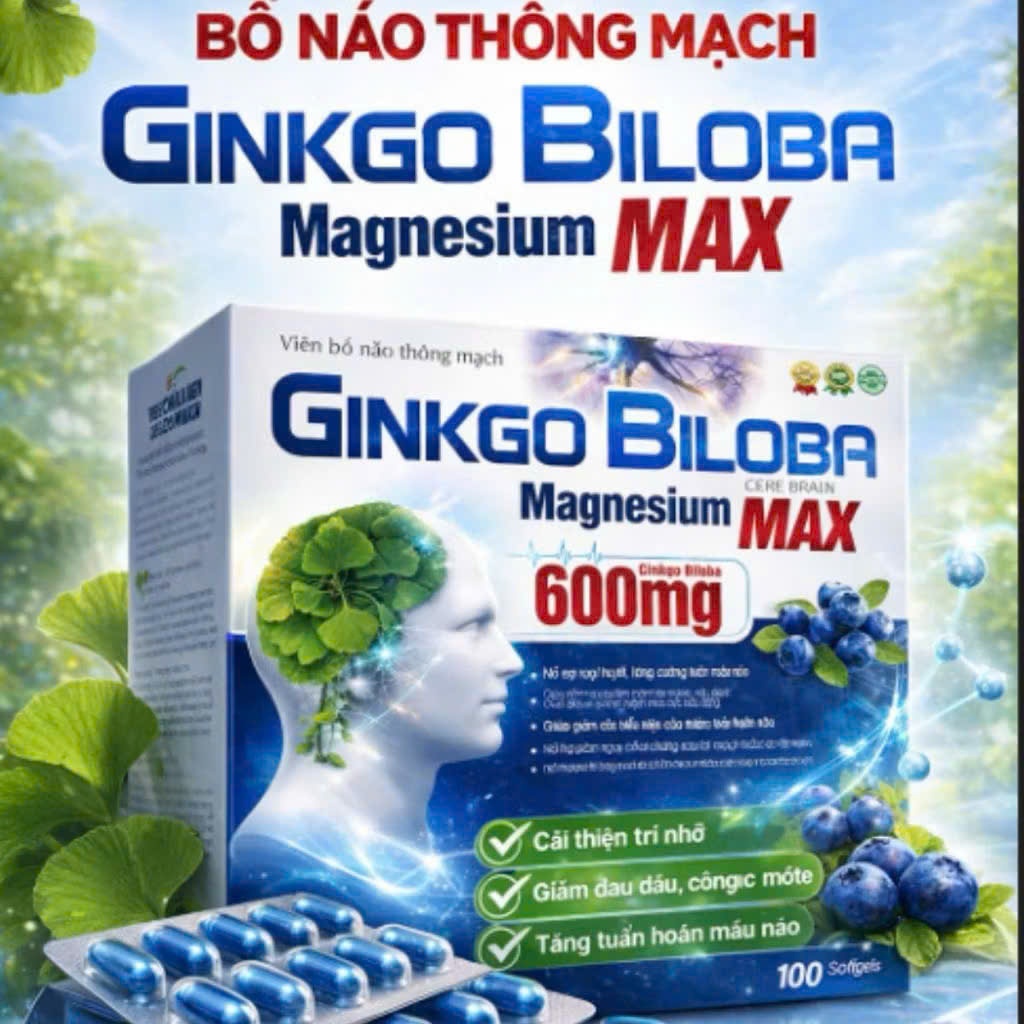 Viên bổ não thông mạch GINkGO BILOBA  Max giúp hoạt huyết dưỡng não Ginkgo Biloba 600mg giảm đau đầu