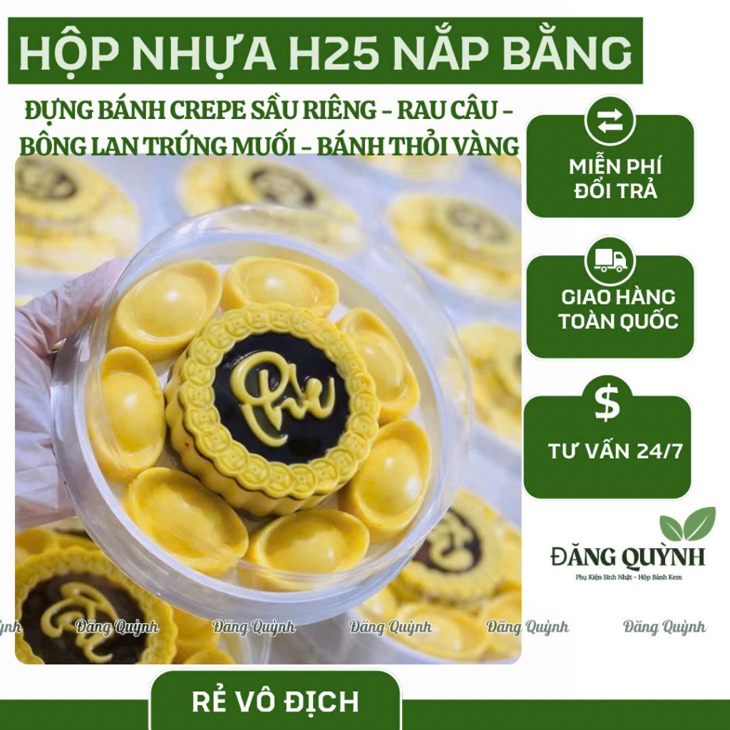 ỘP NHỰA H25 NẮP BẰNG ĐỰNG BÁNH – HỘP TRÒN ĐỰNG CREPE, RAU CÂU, BÔNG LAN TRỨNG MUỐI, BÁNH MINI (ĐẾ ĐE