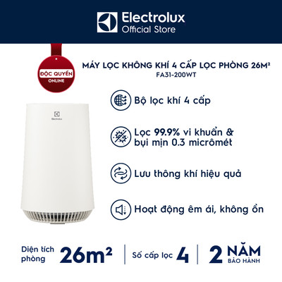 [Mua 2 giảm 50%] Máy lọc không khí 26m² Electrolux FA31-200WT-4 lớp lọc bụi mịn và khử mùi, yên tĩnh
