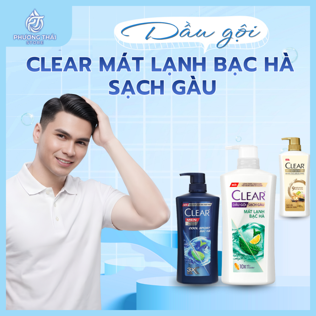 Dầu Gội Clear Bạc Hà Mát Lạnh, Clear Men, Giảm Rụng Tóc, Sạch Gàu 880G, 900G.