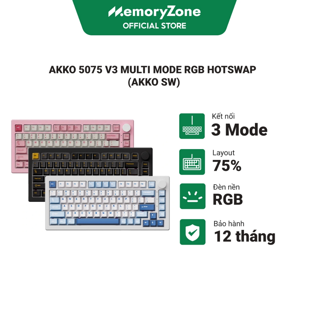 Bàn phím cơ không dây AKKO 5075 V3 Multi Mode RGB Hotswap (AKKO Sw)