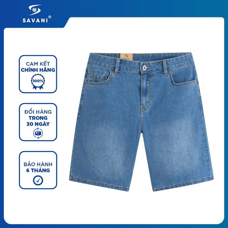 Quần Short Jean Nam SAVANI Dáng Regular Fit, Chất Denim Bền Màu, Không Bai, Không Xù MSJS002S6