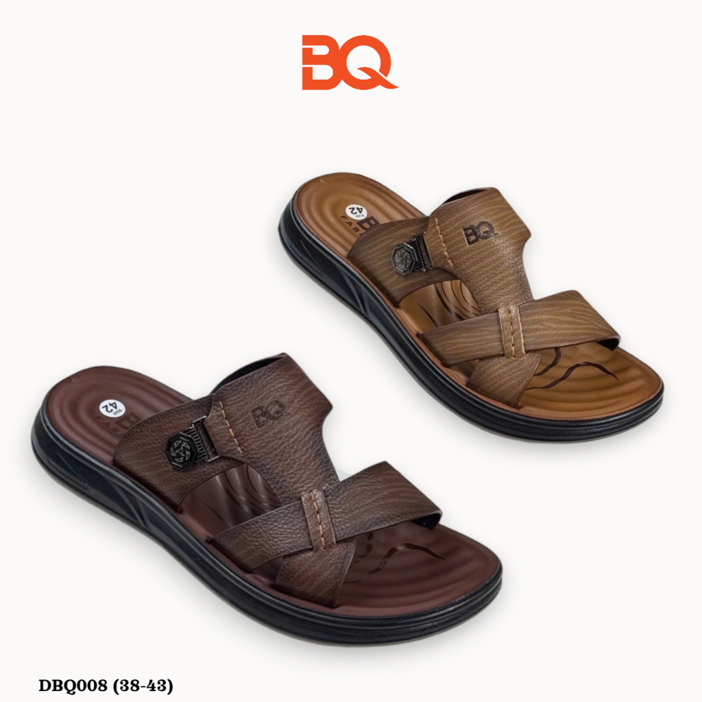 Dép lê nam BQ size 38-43 trung niên da bò mềm đế cao su êm chống trơn trượt độ bền cao BQ008
