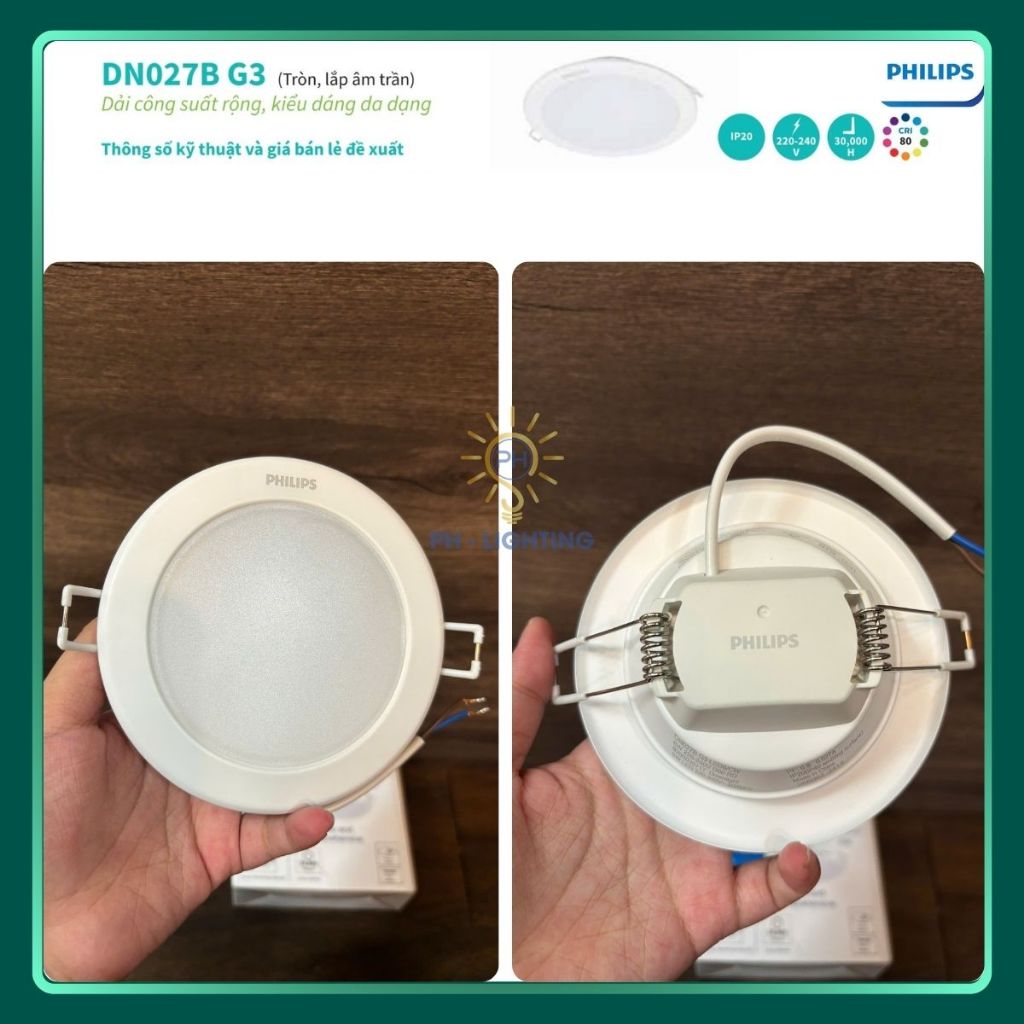 ĐÈN LED ÂM TRẦN CHÍNH HÃNG PHILIPS DN027B G3 CÔNG SUẤT 6W / 9W / 12W / 15W / 19W