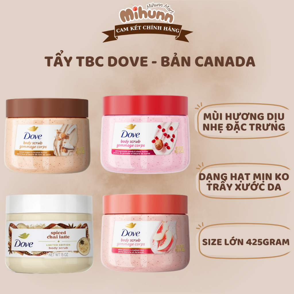 [ SIZE LỚN 425GR] Kem tẩy tế bào chết cho body Dove bản Canada Mỹ 15oz - MIHUN MART