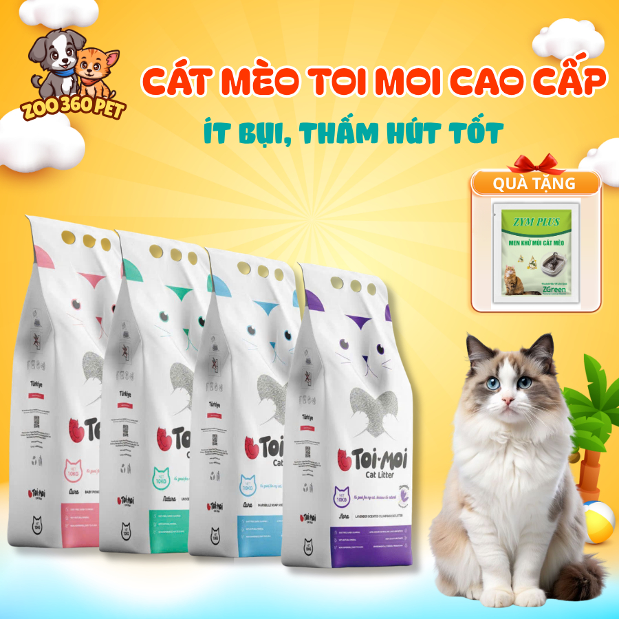 Combo Cát Mèo Toi Moi Cao Cấp + Men Khử Mùi Khay Cát ZYME FOR PET 100g Giảm Mùi Hôi Phân Nước Tiểu