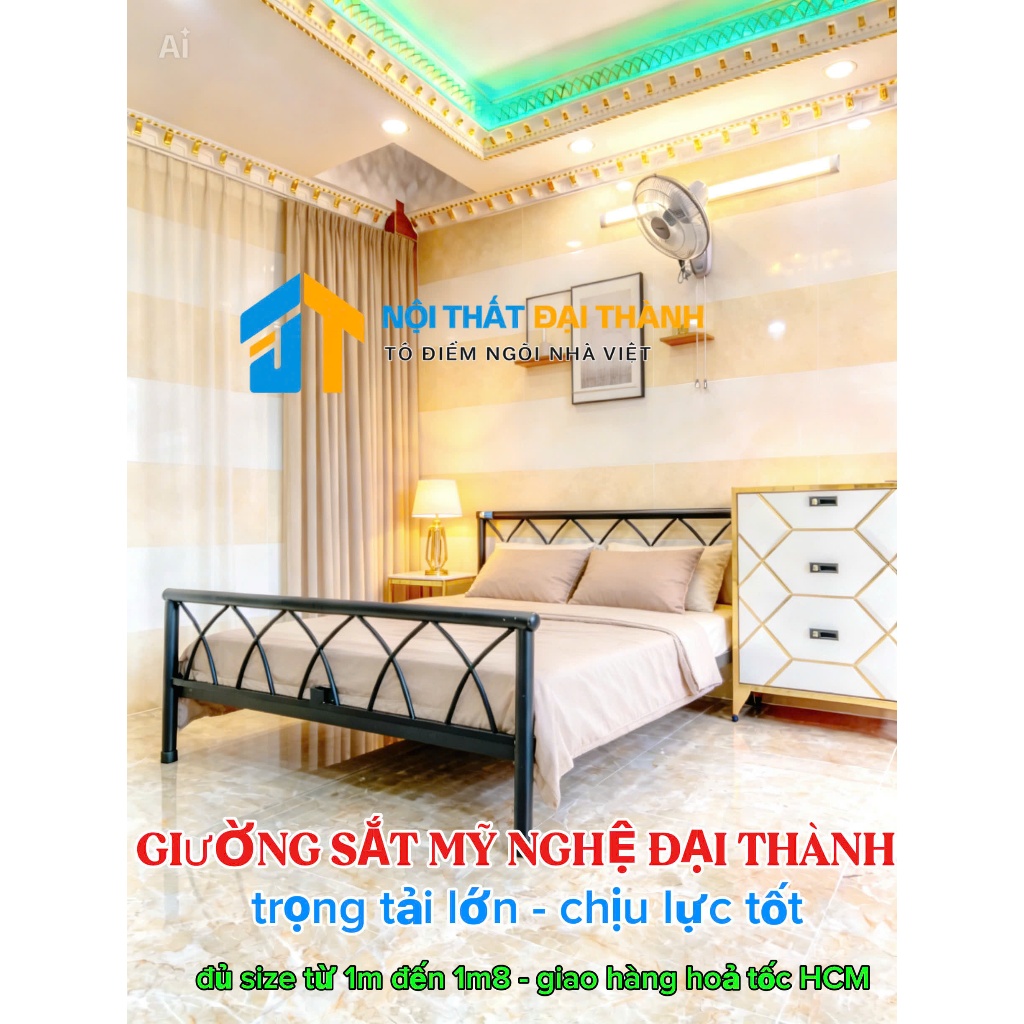 Giường sắt 1m4 x 2m đan chéo