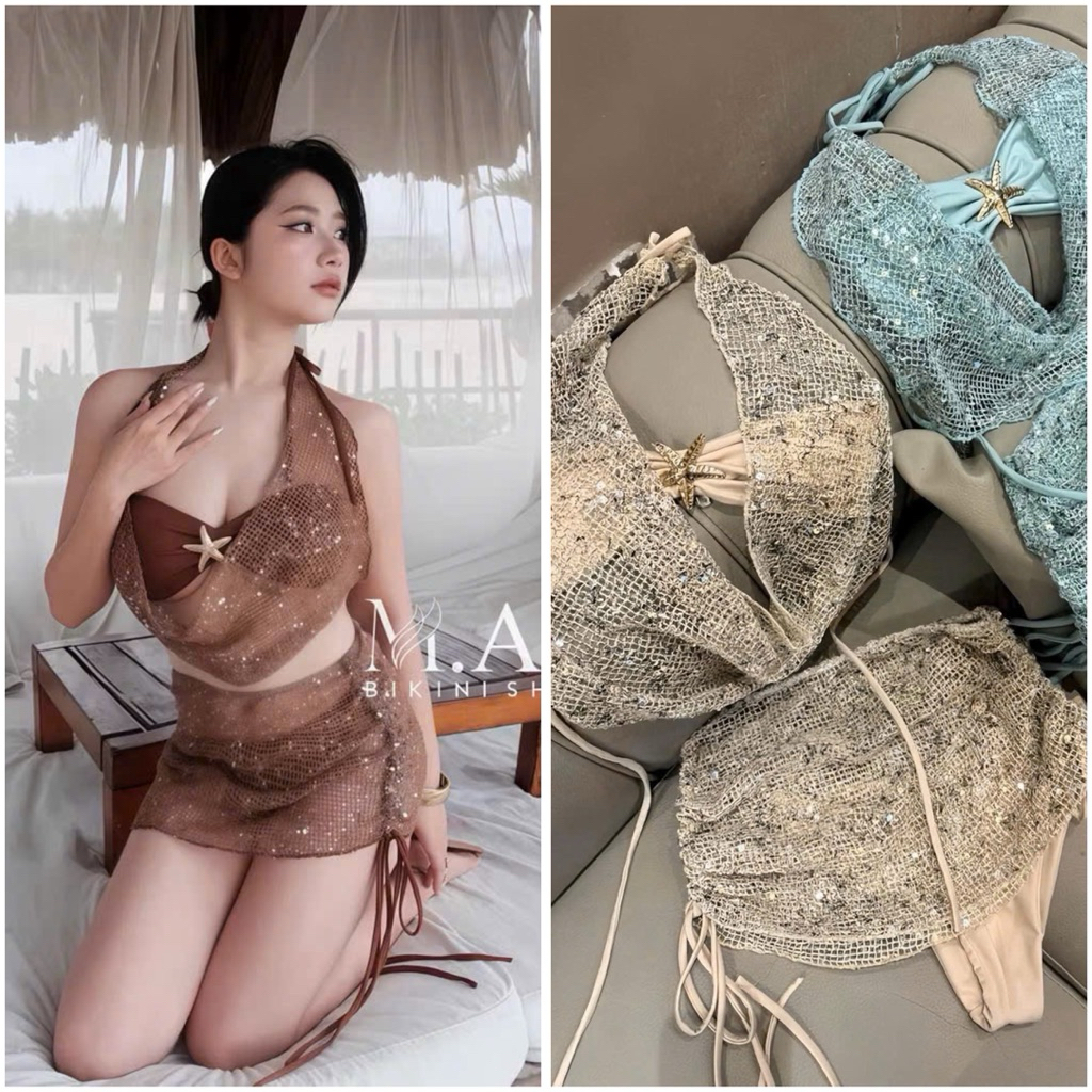 SET BIKINI nangmay 3 Món cổ đỗ plink sang trọng