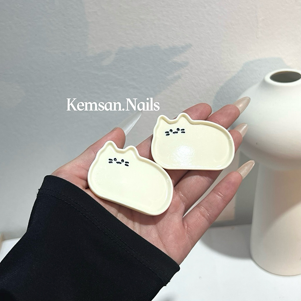 (L9) khay mini trộn màu hình mèo dễ thương trang trí nail