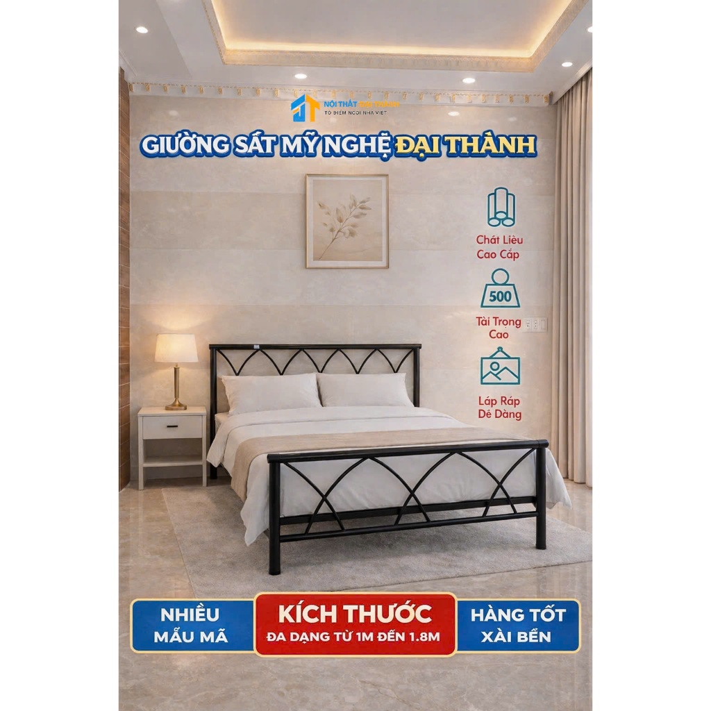 Giường sắt đan chéo 1m8 x 2m đại thành