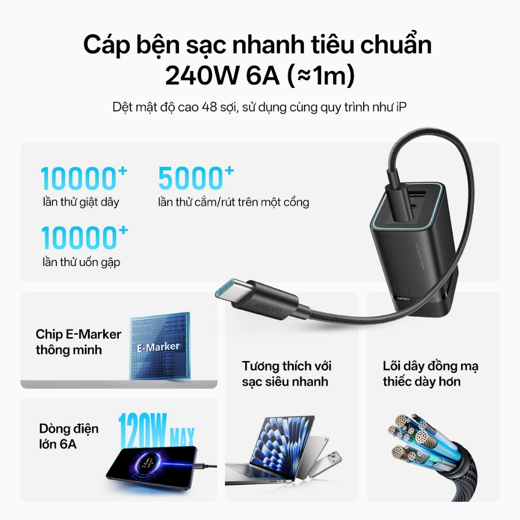 Củ Sạc Nhanh CUKTECH GaN 90W 3 Cổng Siêu Nhỏ Gọn Sạc Laptop 65W Cho iP 17/16/15/Xiaomi 17/Samsung S26/Oppo/Vivo | BigBuy360 - bigbuy360.vn