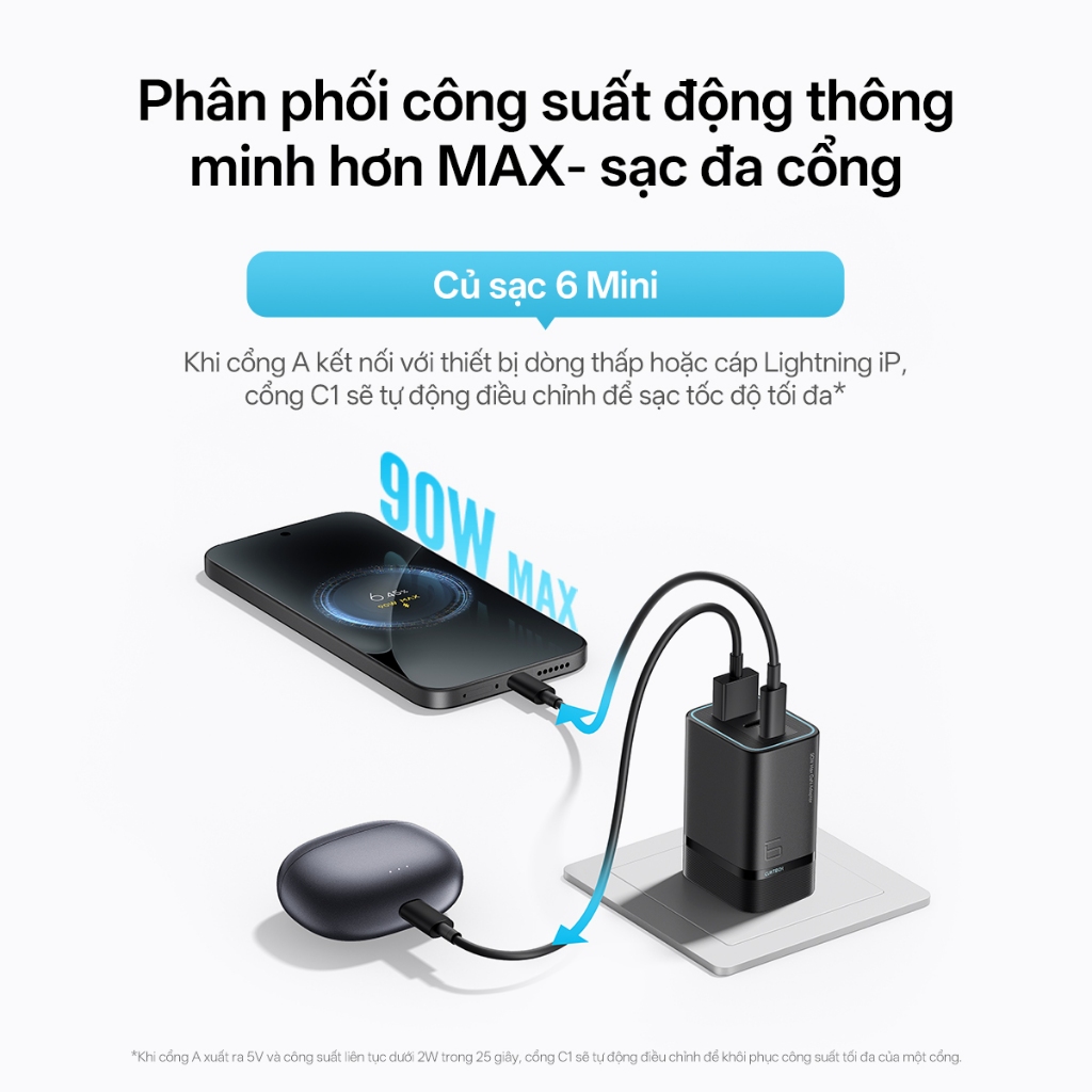 Củ Sạc Nhanh CUKTECH GaN 90W 3 Cổng Siêu Nhỏ Gọn Sạc Laptop 65W Cho iP 17/16/15/Xiaomi 17/Samsung S26/Oppo/Vivo | BigBuy360 - bigbuy360.vn