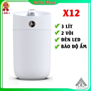 Máy xông cấp ẩm X12 dung tích lớn 3 LÍT , máy phun sương cấp ẩm cảm biến độ ẩm, tạo ẩm phòng công suất lớn