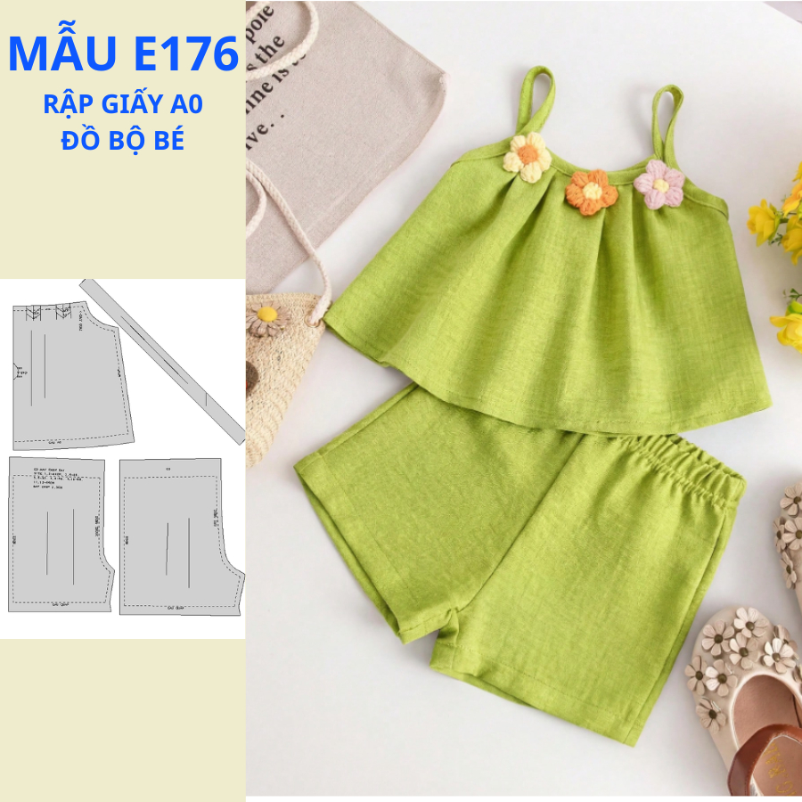 RẬP GIẤY A0 CHO THỢ MAY-SET ÁO VÀ QUẦN BÉ GÁI -E176