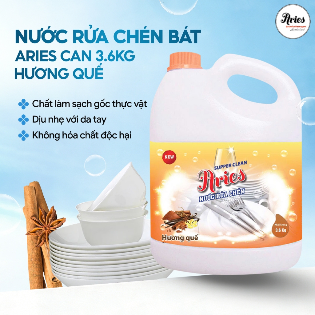 Nước Rửa Chén Bát Aries 3.6KG Hương Quế Đánh Bay Dầu Mỡ Nhanh Chóng An Toàn | Xương Nhà Aries