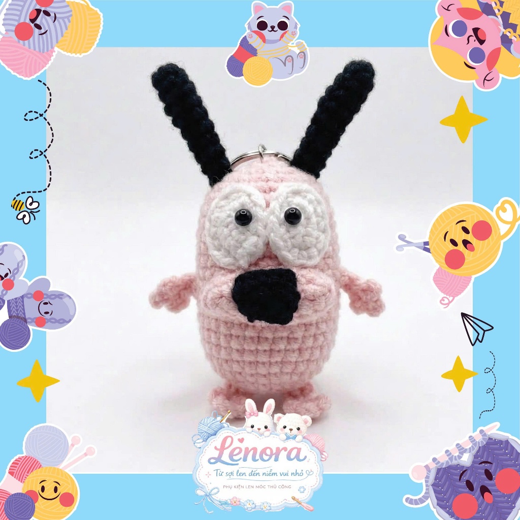 Móc Khóa Len Courage Chú Chó Nhút Nhát Handmade - Phụ Kiện Treo Balo, Túi Xách Hoạt Hình Đáng Yêu